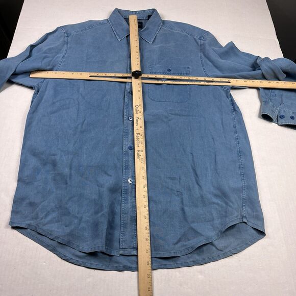 Indigo Palms Linen Button Down Shirt Large Blue Coastal Soft Worn Casual Beachy - Picture 5 of 12